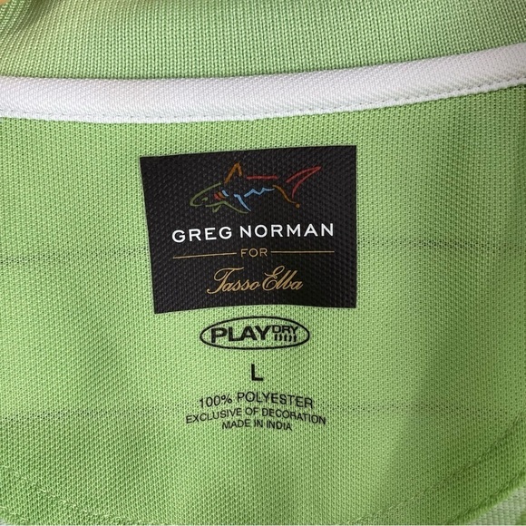 Greg Norman Tasso Elba Striped Play Dry Golf Polo Shirt Top Green Size Large - Picture 3 of 4